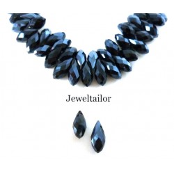 20 Sparkly Midnight Jet Faceted Teardrop Glass Beads 13mm ~ Top Drilled With Electroplate Finish